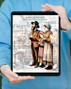 Digital print in a frame, featuring a cute image and music score, from Fiddler on the Roof.