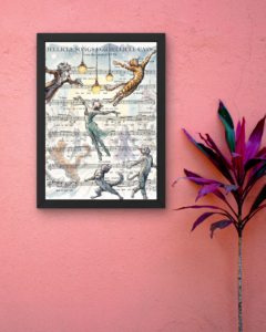 Digital print in a frame, featuring a cute image and music score, from Cats the Musical.